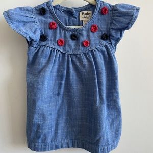 Hatley baby jean dress with blue and red flowers